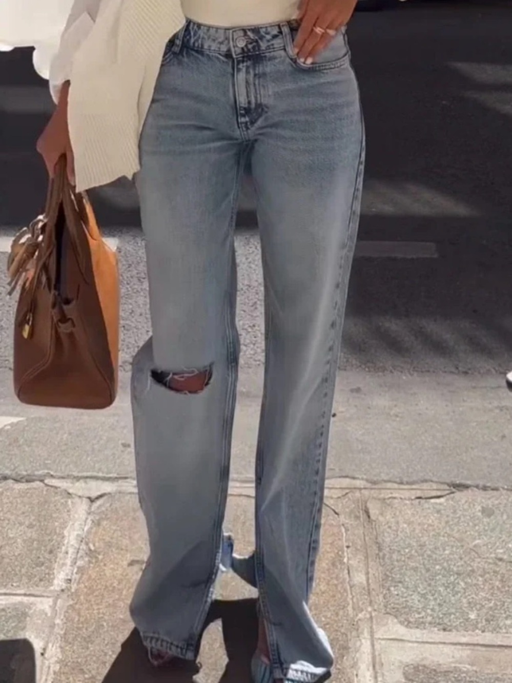 ZARA // SLIM FLARE LOW RISE RIPPED LONG LENGTH - Picture 4 of 9